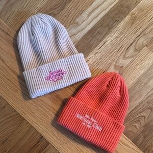 Anthropologie Ribbed Beanie Set - Cream and Orange